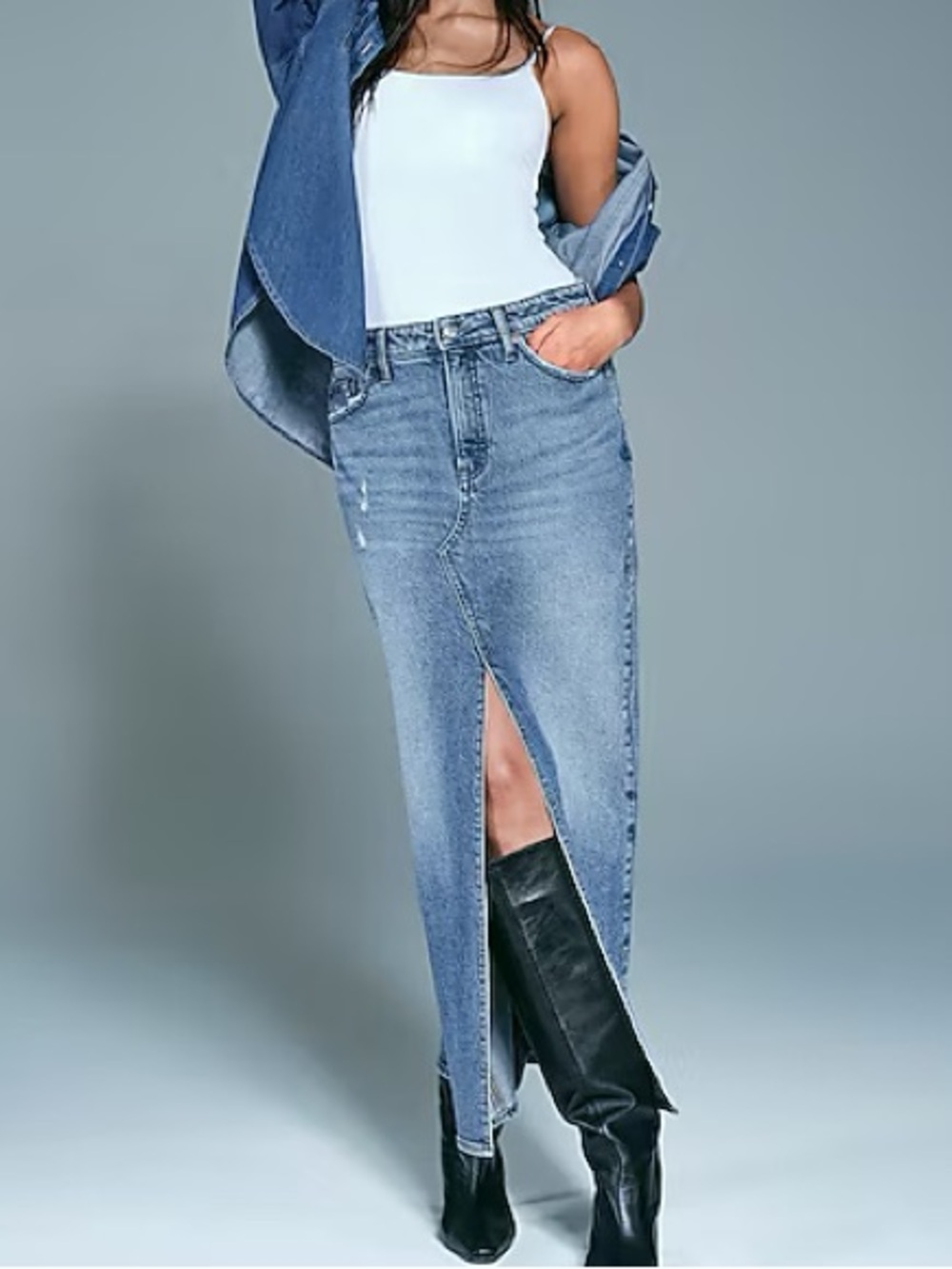 Express jean maxi skirt
